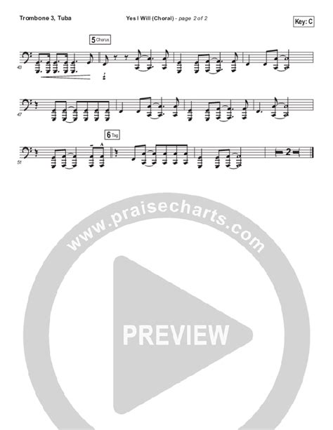 Yes I Will Choral Anthem Satb Trombone Tuba Sheet Music Pdf Vertical