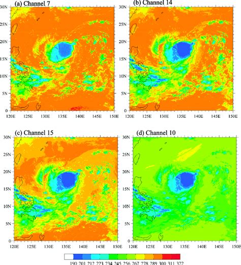 AHI Observations Of Brightness Temperature For Channels A 7 B 14