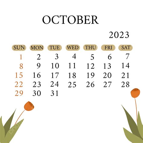 Kalender Bulan Oktober 2023 PNG Vector PSD And Clipart With