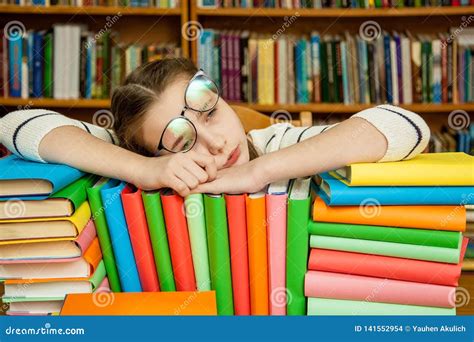 Girl Sleeping On The Books In The Library Stock Photo Image Of