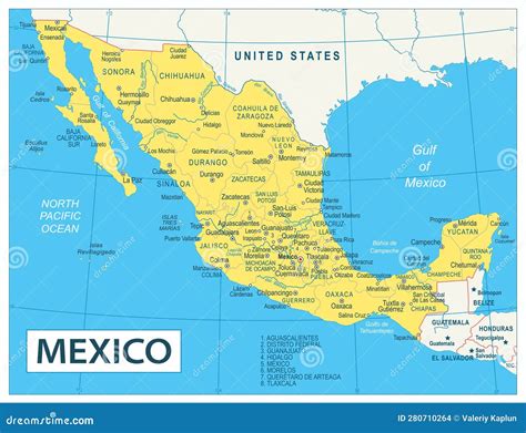 Mexico Map Highly Detailed Vector Illustration Stock Vector