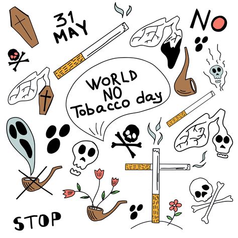 Set Of Colorful Drawings World No Tobacco Day Vector Illustration