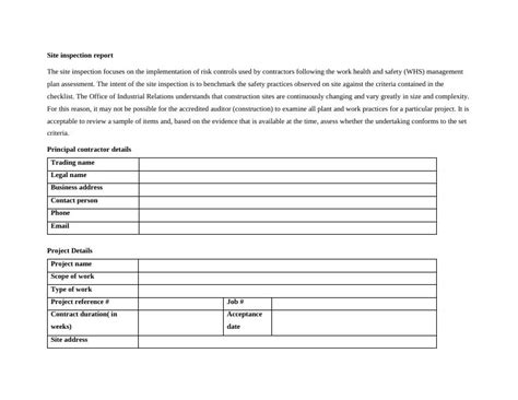 Site Inspection Report for WHS Management Plan Assessment | Desklib