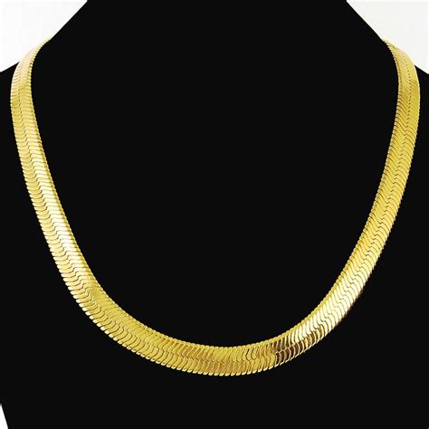 Classic Flat Herringbone Chain Solid Yellow Gold Filled Mens Necklace