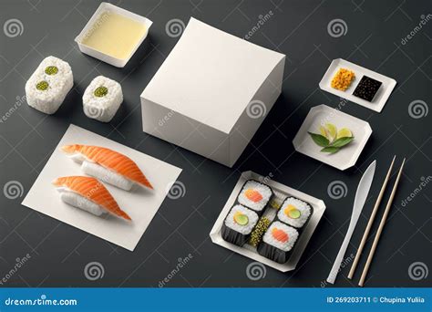 Sushi Branding And Packaging Mockup AI Generation Stock Illustration