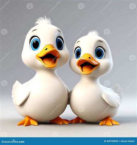 Quacktastic Duo: a Cute 3D Render of Two Ducks on a White Background ...