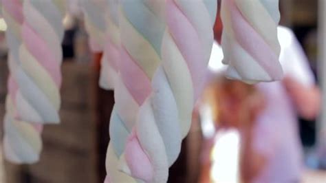 Colourful Flump Marshmallows Hanging Street Market Stock Footage Video ...