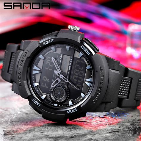 SANDA Relojes analógicos y digitales de cuarzo para hombre pulsera de