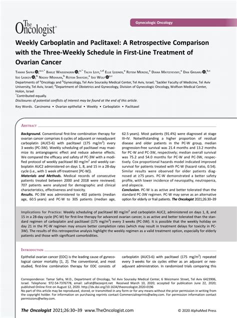 Pdf Weekly Carboplatin And Paclitaxel A Retrospective Comparison