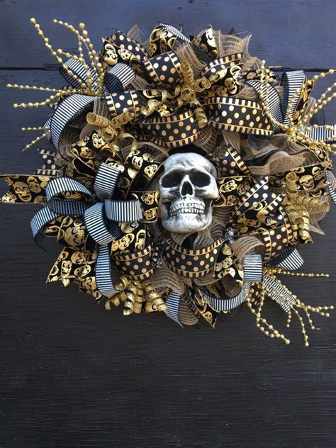 Halloween Wreath Skull Wreath Halloween Skeleton Wreath Large Etsy