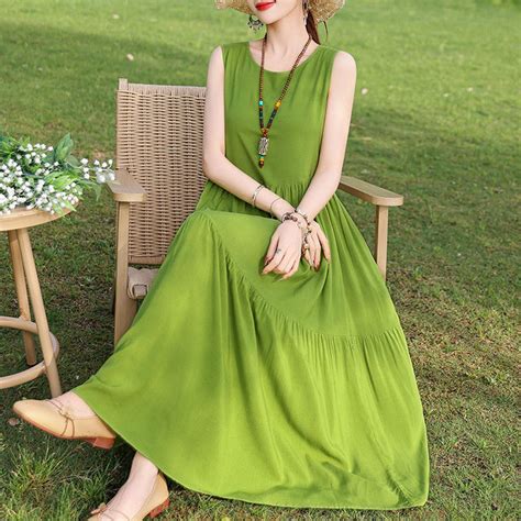 Summer Sleeveless Cotton Silk Dress For Women Large Size Loose Long