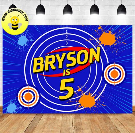 Custom Nerf Blaster Gun Shoot Target Blue Theme Birthday Backdrop Bigbigbee Party Sign