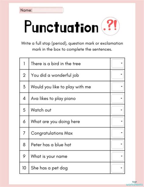 Punctuation Marks Worksheet Digital Worksheets Library