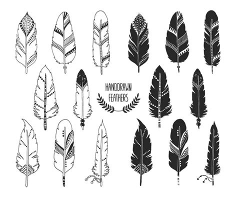 Ethnic Feather Vector Set Hand Drawn Collection Stock Vector