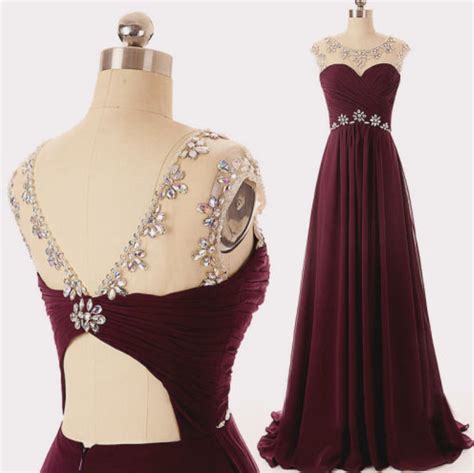 Prom Dresses Chiffon Elegant Long Burgundy Backless Prom Dresses On Luulla