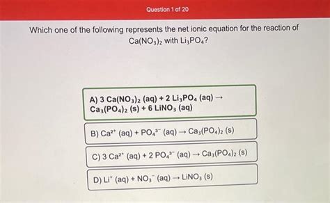 Solved Which One Of The Following Represents The Net Ionic Chegg