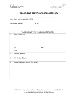 Fillable Online SEQUENCING IDENTIFICATION REQUEST FORM Ncimb Fax