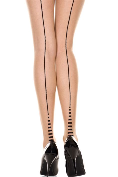 Classic Beige Seamer Tights With Black Striped Cuban Heel Cuban Heels