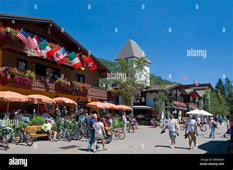 Colorful restaurants and pedestrian streets of Vail village Colorado ...