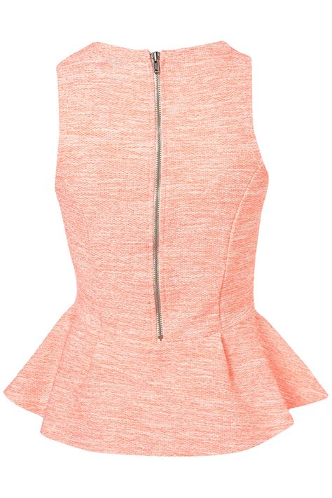 Lyst Topshop Sleeveless Boucle Peplum Top In Pink