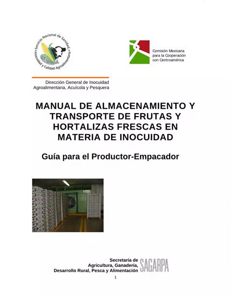 PDF Dirección General de Inocuidad MANUAL DE ALMACENAMIENTO Y