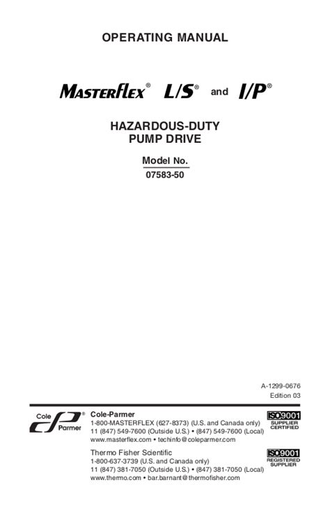 Masterflex 07583 50 Instruction Manual