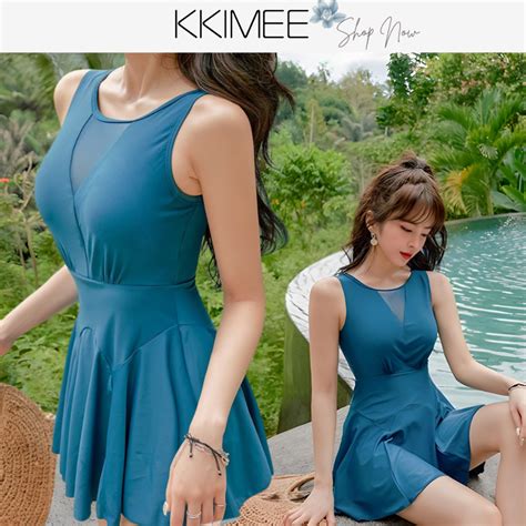 Kimee現貨 簡約SC 連身裙裝半透視比基尼泳衣 遊泳衣 bikini 傘裙 溫泉 XL 大尺碼 蝦皮購物