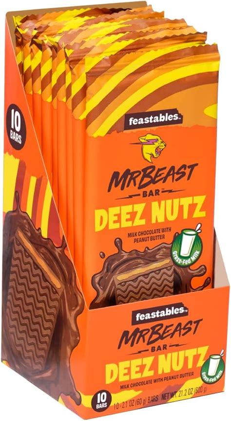 Feastables Mrbeast Deez Nuts Chocolate Bars Pack Of 10 600g Amazon