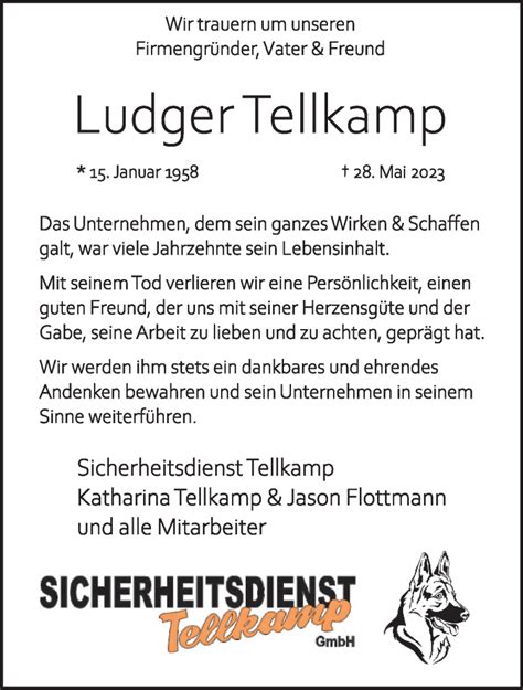 Traueranzeigen Von Ludger Tellkamp Trauer Ms