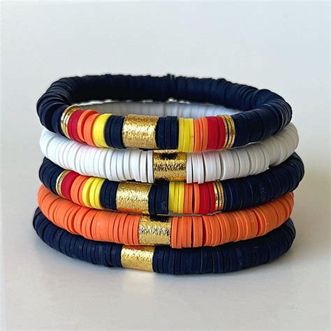 Stros Stack Personalized Orange And Blue Heishi Bracelets Houston