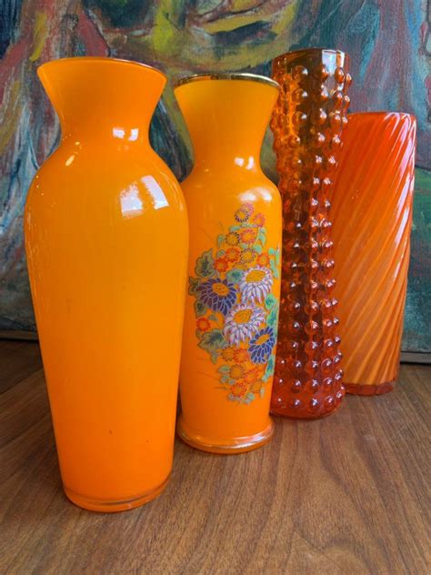 Vintage Orange Glass Vase Bubble Glass Vase Mid Century Modern Etsy Boho Room Decor Vintage