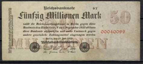 1 Reichsbanknote Deutschland Fünfzig Millionen Mark 25 Juli 1923