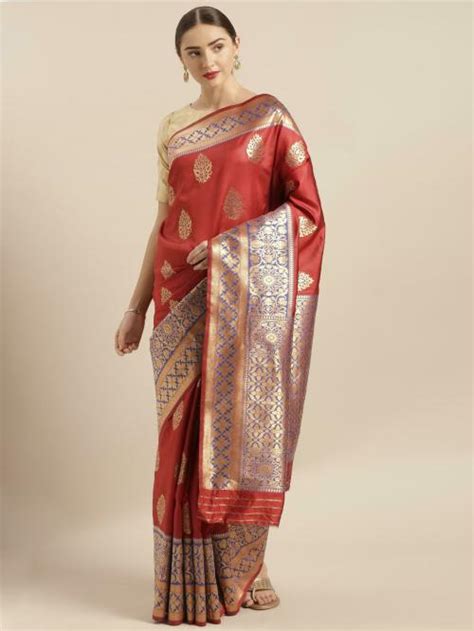 Buy Vastranand Women Red Silk Blend Woven Design Saree Online At Best