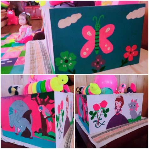 There Are Three Pictures Of The Inside Of A Box That Is Decorated With