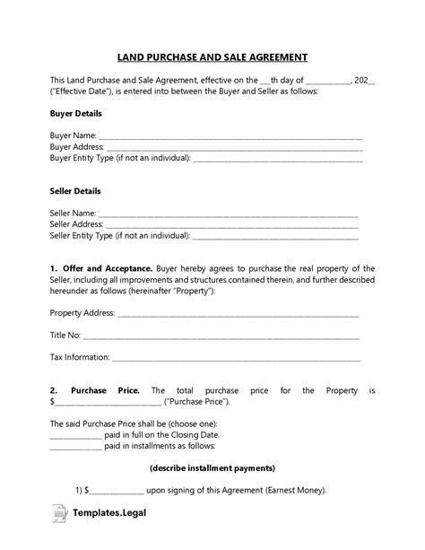 Land Purchase Agreement Templates Free Word Pdf Odt