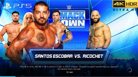 WWE 2K22 PS5 RICOCHET Vs SANTOS ESCOBAR SMACKDOWN WORLD CUP