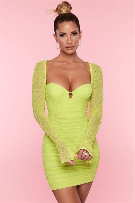 St Germain Long Sleeve Embellished Mini Dress In Lime Oh Polly