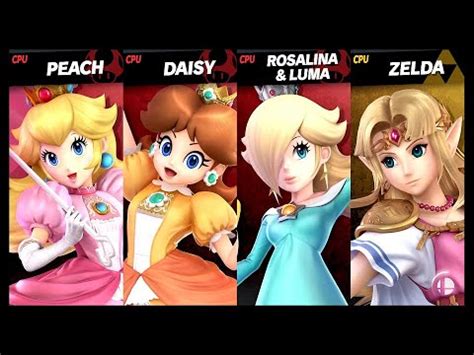 Peach And Daisy And Rosalina Luma LV 9 VS Zelda LV 1 LV 9 CPU Battle