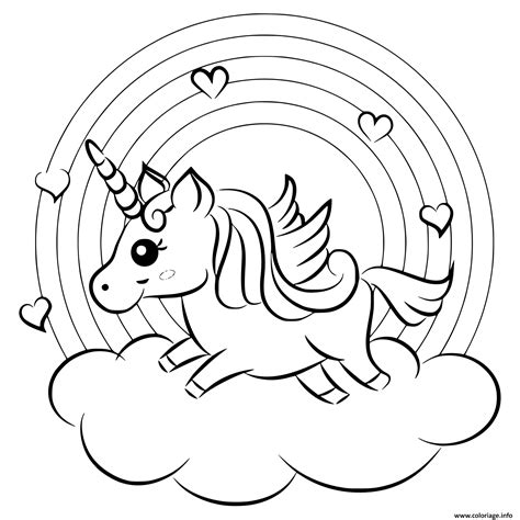 Coloriage Arc En Ciel Avec Une Licorne Sur Un Nuage JeColorie