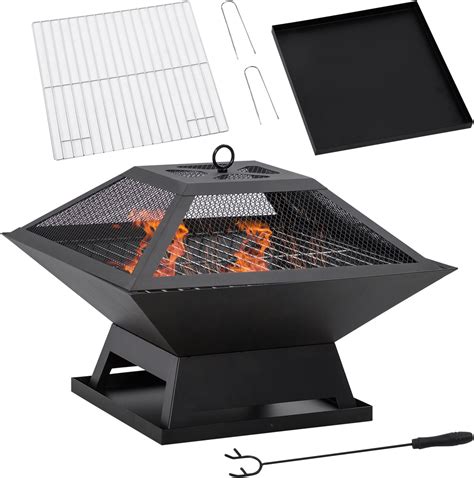 Outsunny Brasero D Ext Rieur Bois Avec Grille De Cuisson Pare