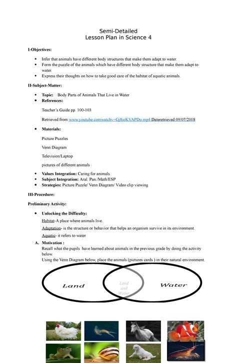 Semi Detailed Lesson Plan In Science 4 Semi Detailed Lesson Plan In