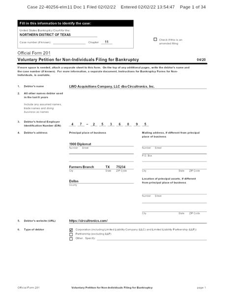 LWO Acquisitions Company LLC Dba Circuitronics I Free Bankruptcy