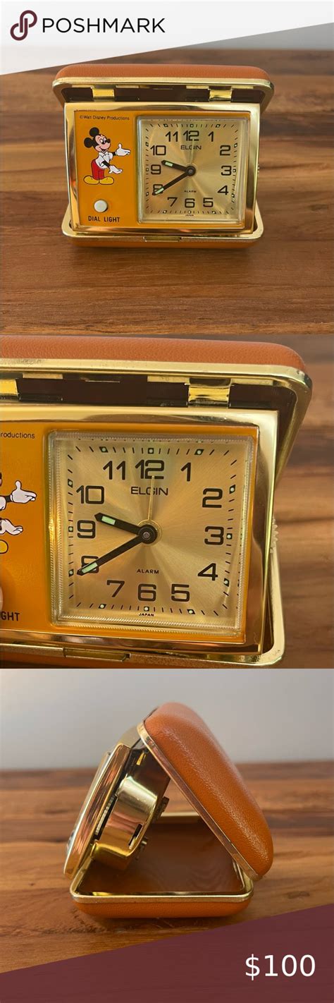 Vintage Disney Mickey Mouse Elgin Travel Alarm Clock Wbutton Light Travel Alarm Clock