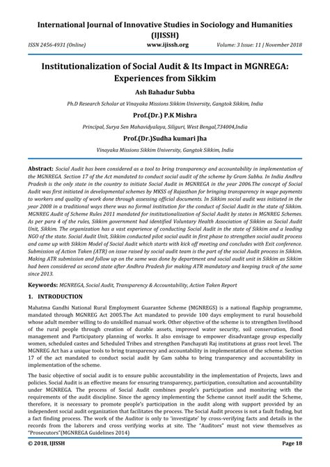 Pdf Institutionalization Of Social Audit Its Impact In Mgnrega