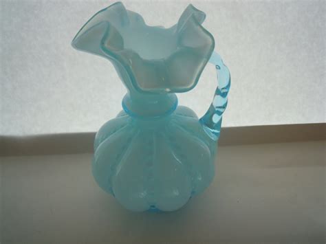 Fenton Pitcher Blue Beaded Melon Collectible By Tallulahsvintage