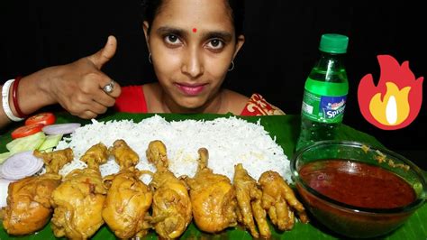 Eating Spicy Chicken Leg Piece Curry With Basmati Rice And Chicken Feet