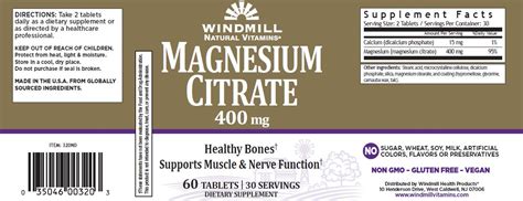 Magnesium Citrate 400mg Windmill Vitamins