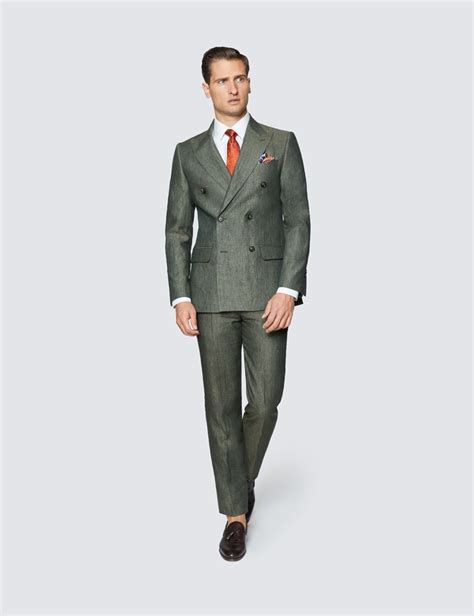 Collection Linen Semi Plain Tailored Fit Double Breasted Italian