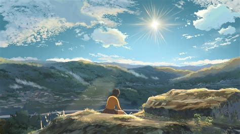 Wallpaper Sunlight Landscape Sea Anime Hill Lake Rock Nature