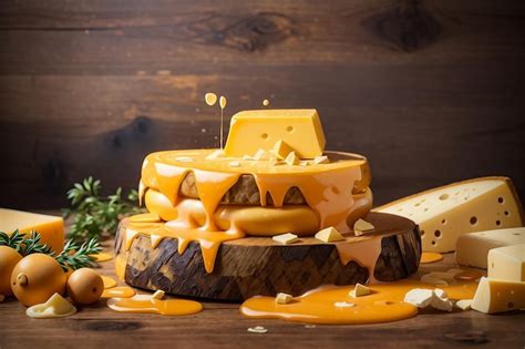 Premium Photo A Delicious Of Pile Of Melted Cheese On Wooden Table